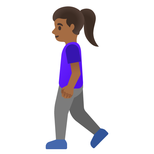 Google design of the woman walking: medium-dark skin tone emoji verson:Noto Color Emoji 15.0