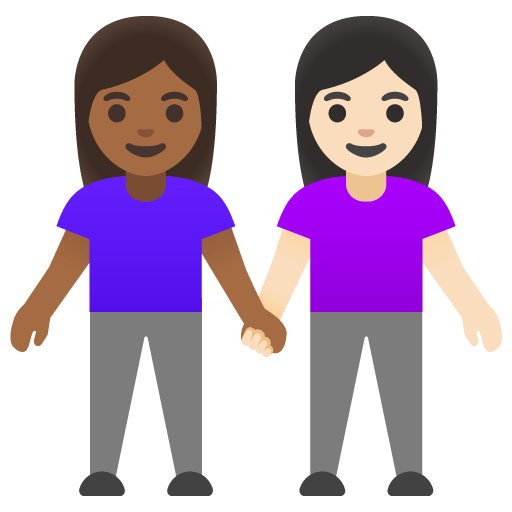 Google design of the women holding hands: medium-dark skin tone light skin tone emoji verson:Noto Color Emoji 15.0