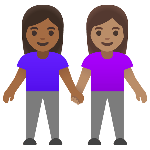 Google design of the women holding hands: medium-dark skin tone medium skin tone emoji verson:Noto Color Emoji 15.0
