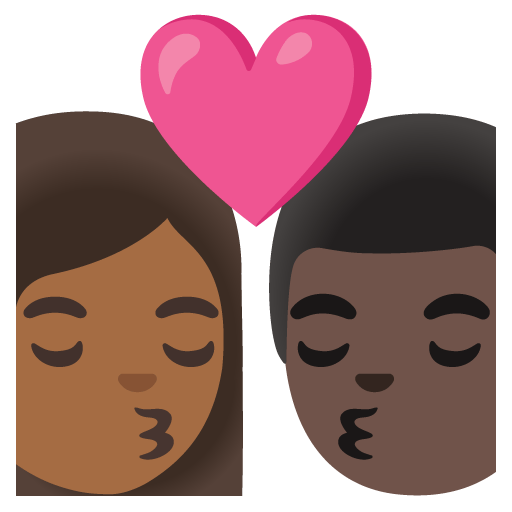 Google design of the kiss: woman man medium-dark skin tone dark skin tone emoji verson:Noto Color Emoji 15.0
