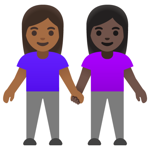 Google design of the women holding hands: medium-dark skin tone dark skin tone emoji verson:Noto Color Emoji 15.0