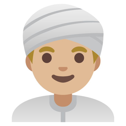 Google design of the man wearing turban: medium-light skin tone emoji verson:Noto Color Emoji 15.0