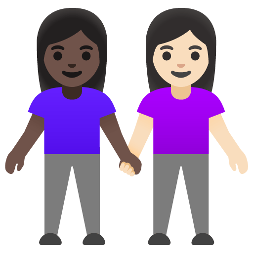 Google design of the women holding hands: dark skin tone light skin tone emoji verson:Noto Color Emoji 15.0