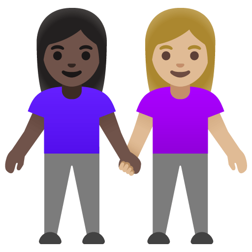 Google design of the women holding hands: dark skin tone medium-light skin tone emoji verson:Noto Color Emoji 15.0