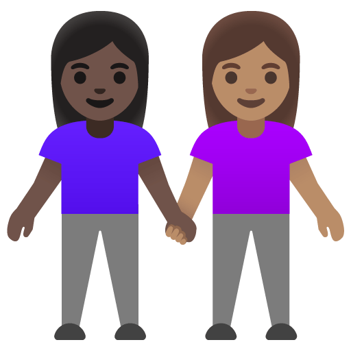 Google design of the women holding hands: dark skin tone medium skin tone emoji verson:Noto Color Emoji 15.0