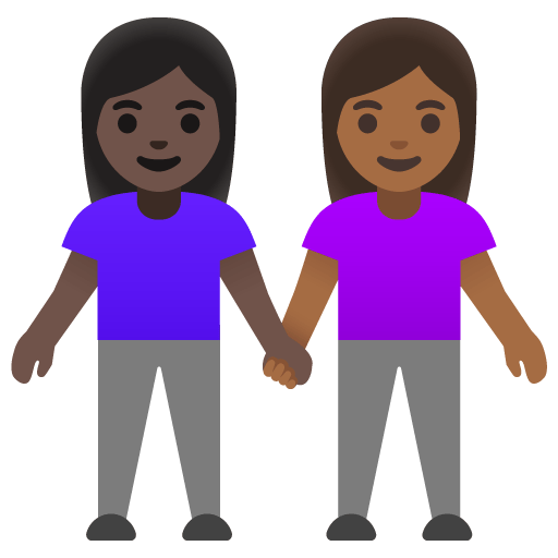 Google design of the women holding hands: dark skin tone medium-dark skin tone emoji verson:Noto Color Emoji 15.0