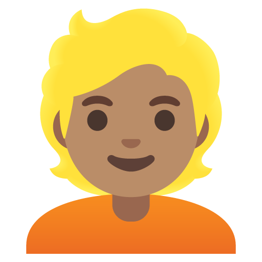 Google design of the person: medium skin tone blond hair emoji verson:Noto Color Emoji 15.0