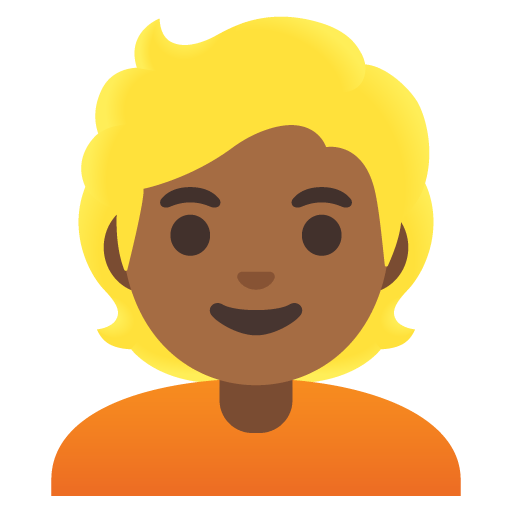 Google design of the person: medium-dark skin tone blond hair emoji verson:Noto Color Emoji 15.0