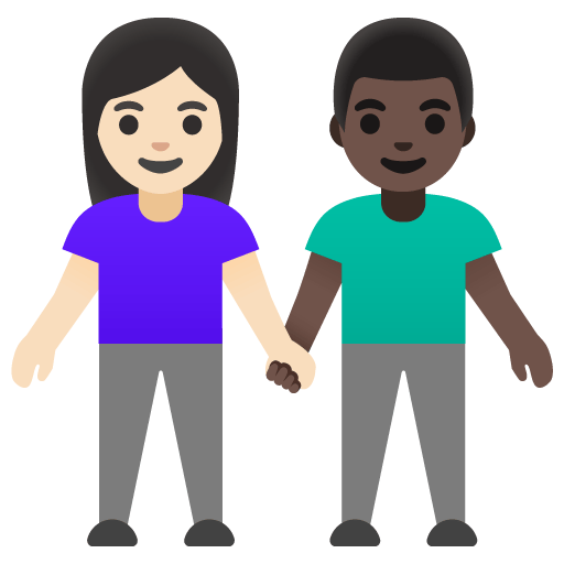 Google design of the woman and man holding hands: light skin tone dark skin tone emoji verson:Noto Color Emoji 15.0