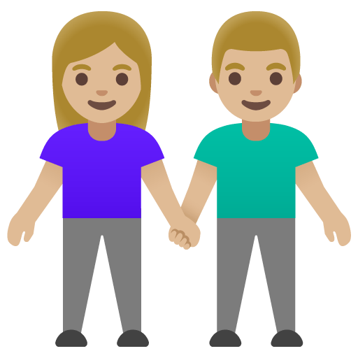 Google design of the woman and man holding hands: medium-light skin tone emoji verson:Noto Color Emoji 15.0