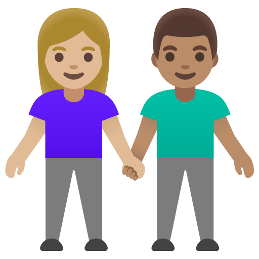Google design of the woman and man holding hands: medium-light skin tone medium skin tone emoji verson:Noto Color Emoji 15.0