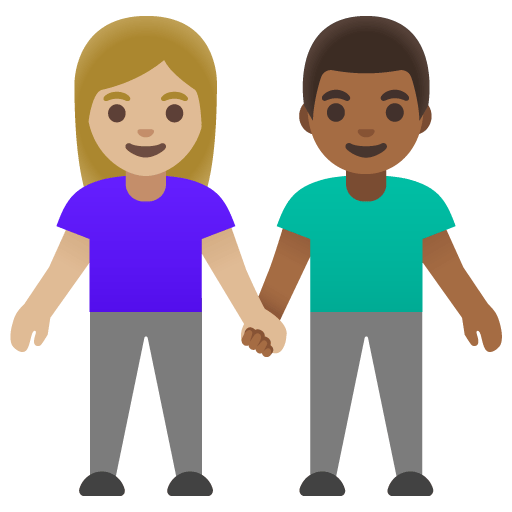 Google design of the woman and man holding hands: medium-light skin tone medium-dark skin tone emoji verson:Noto Color Emoji 15.0