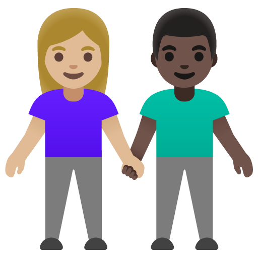 Google design of the woman and man holding hands: medium-light skin tone dark skin tone emoji verson:Noto Color Emoji 15.0