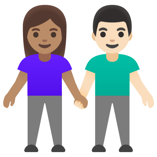 Google design of the woman and man holding hands: medium skin tone light skin tone emoji verson:Noto Color Emoji 15.0