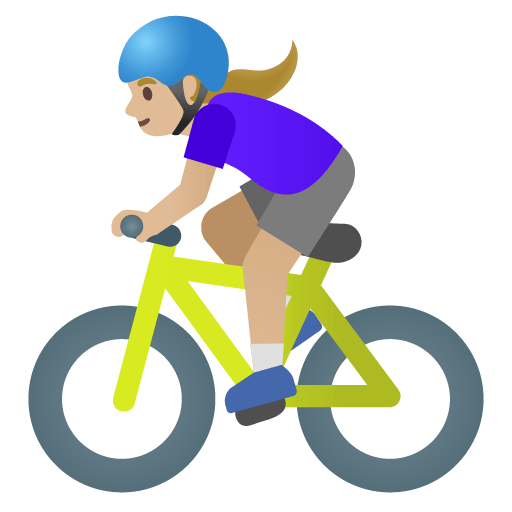 Google design of the woman biking: medium-light skin tone emoji verson:Noto Color Emoji 15.0