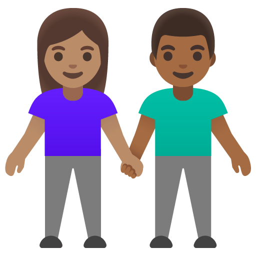 Google design of the woman and man holding hands: medium skin tone medium-dark skin tone emoji verson:Noto Color Emoji 15.0