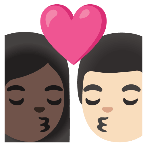 Google design of the kiss: woman man dark skin tone light skin tone emoji verson:Noto Color Emoji 15.0