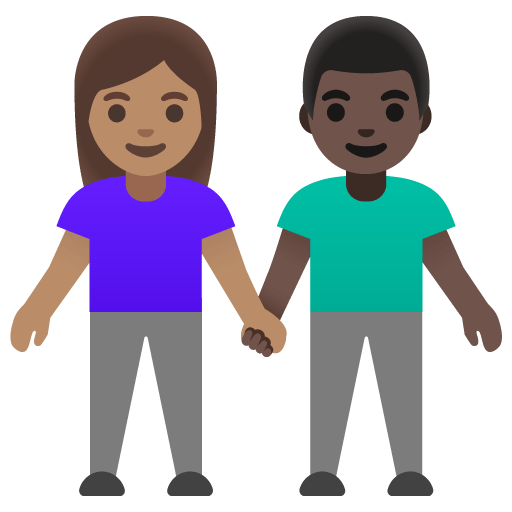Google design of the woman and man holding hands: medium skin tone dark skin tone emoji verson:Noto Color Emoji 15.0