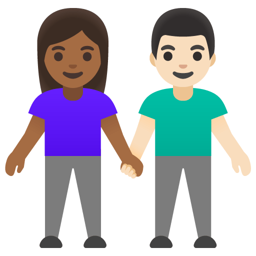 Google design of the woman and man holding hands: medium-dark skin tone light skin tone emoji verson:Noto Color Emoji 15.0