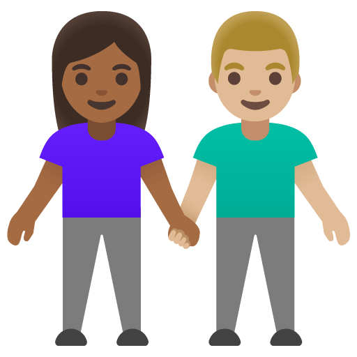 Google design of the woman and man holding hands: medium-dark skin tone medium-light skin tone emoji verson:Noto Color Emoji 15.0