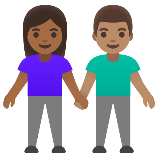 Google design of the woman and man holding hands: medium-dark skin tone medium skin tone emoji verson:Noto Color Emoji 15.0