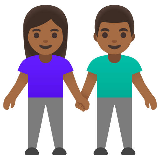 Google design of the woman and man holding hands: medium-dark skin tone emoji verson:Noto Color Emoji 15.0