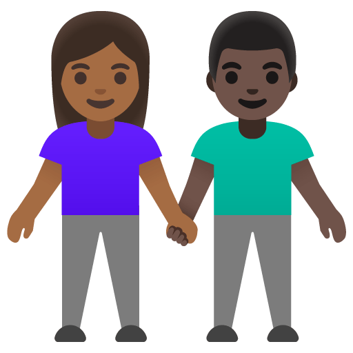Google design of the woman and man holding hands: medium-dark skin tone dark skin tone emoji verson:Noto Color Emoji 15.0