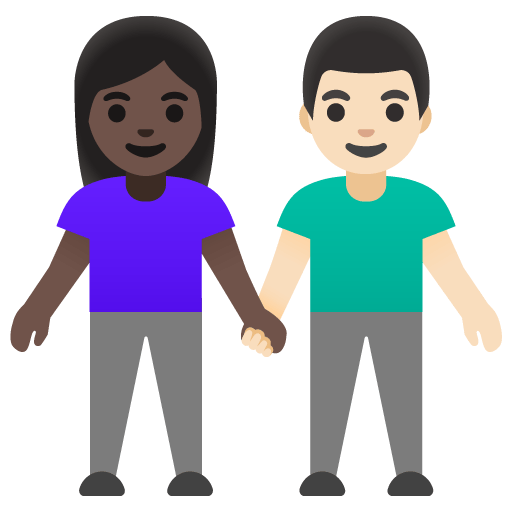 Google design of the woman and man holding hands: dark skin tone light skin tone emoji verson:Noto Color Emoji 15.0