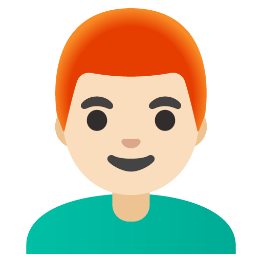 Google design of the man: light skin tone red hair emoji verson:Noto Color Emoji 15.0