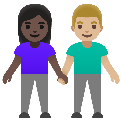 Google design of the woman and man holding hands: dark skin tone medium-light skin tone emoji verson:Noto Color Emoji 15.0