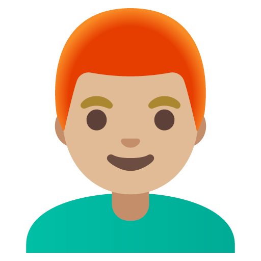 Google design of the man: medium-light skin tone red hair emoji verson:Noto Color Emoji 15.0