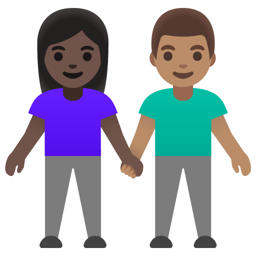 Google design of the woman and man holding hands: dark skin tone medium skin tone emoji verson:Noto Color Emoji 15.0