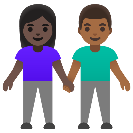 Google design of the woman and man holding hands: dark skin tone medium-dark skin tone emoji verson:Noto Color Emoji 15.0