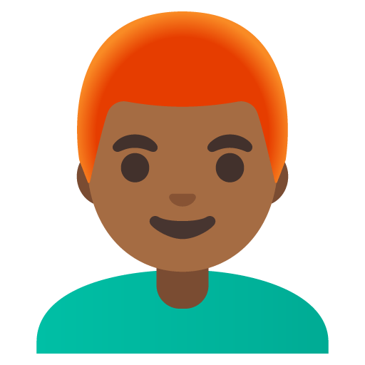 Google design of the man: medium-dark skin tone red hair emoji verson:Noto Color Emoji 15.0