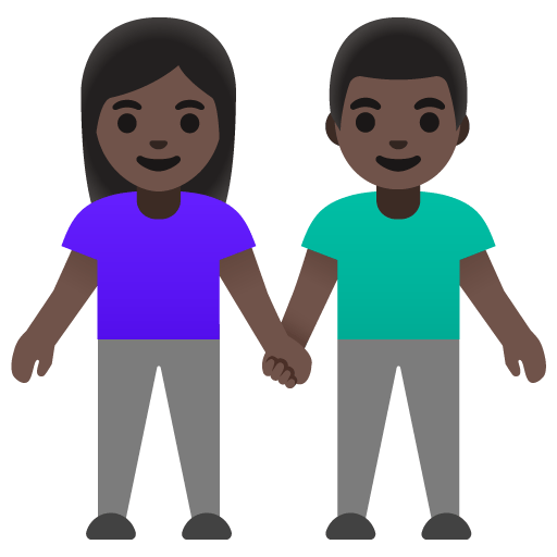 Google design of the woman and man holding hands: dark skin tone emoji verson:Noto Color Emoji 15.0