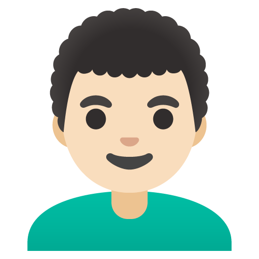 Google design of the man: light skin tone curly hair emoji verson:Noto Color Emoji 15.0