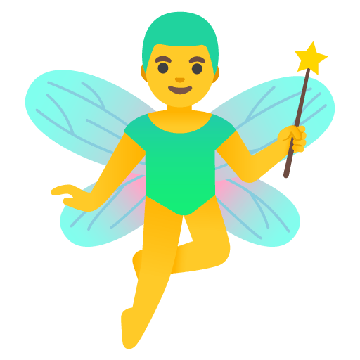 Google design of the man fairy emoji verson:Noto Color Emoji 15.0