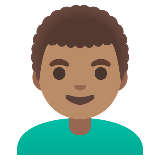 Google design of the man: medium skin tone curly hair emoji verson:Noto Color Emoji 15.0