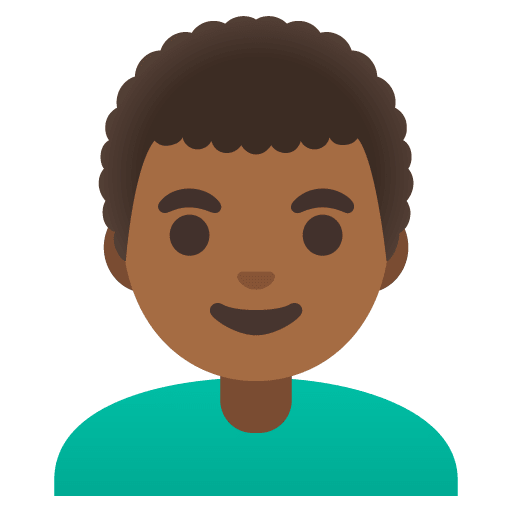 Google design of the man: medium-dark skin tone curly hair emoji verson:Noto Color Emoji 15.0