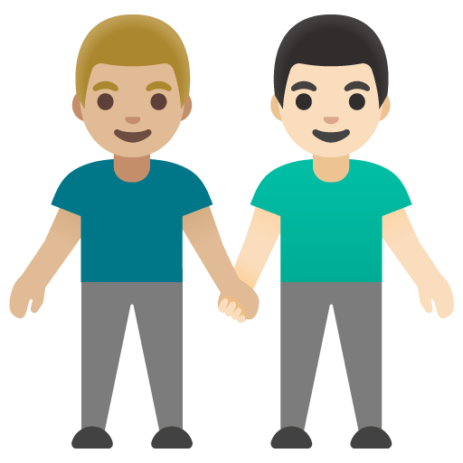 Google design of the men holding hands: medium-light skin tone light skin tone emoji verson:Noto Color Emoji 15.0