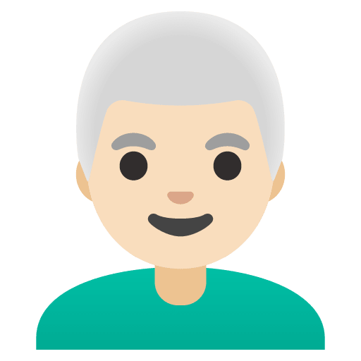 Google design of the man: light skin tone white hair emoji verson:Noto Color Emoji 15.0
