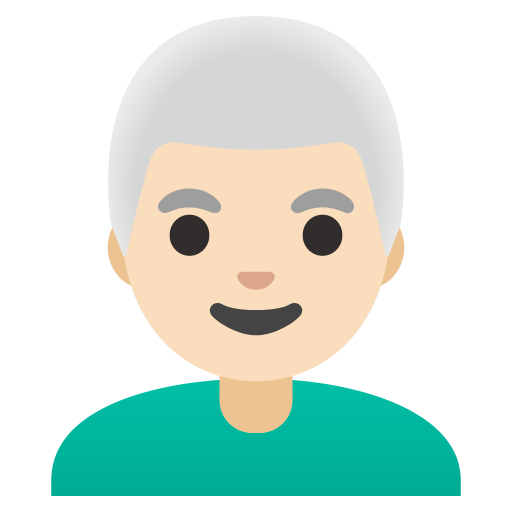 Google design of the man: light skin tone white hair emoji verson:Noto Color Emoji 15.0