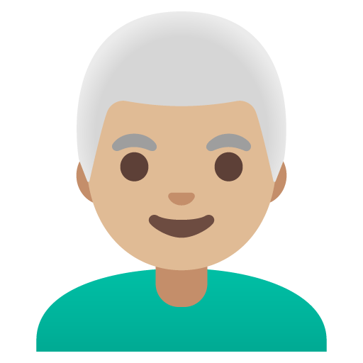 Google design of the man: medium-light skin tone white hair emoji verson:Noto Color Emoji 15.0