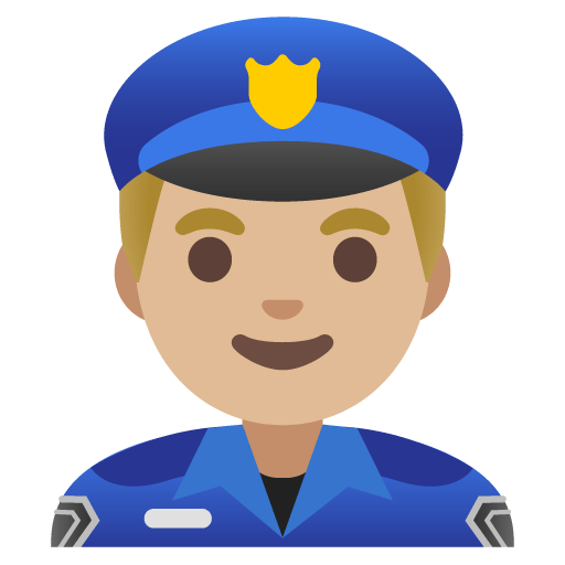 Google design of the man police officer: medium-light skin tone emoji verson:Noto Color Emoji 15.0