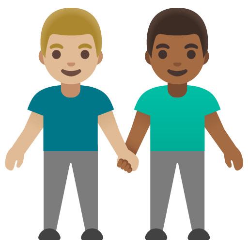 Google design of the men holding hands: medium-light skin tone medium-dark skin tone emoji verson:Noto Color Emoji 15.0