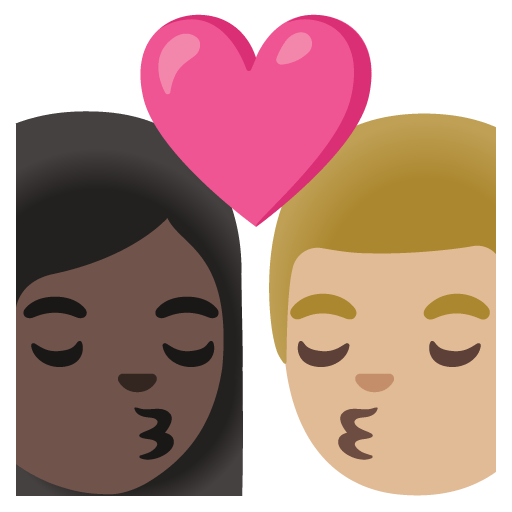 Google design of the kiss: woman man dark skin tone medium-light skin tone emoji verson:Noto Color Emoji 15.0