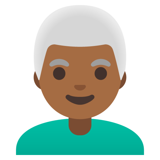 Google design of the man: medium-dark skin tone white hair emoji verson:Noto Color Emoji 15.0
