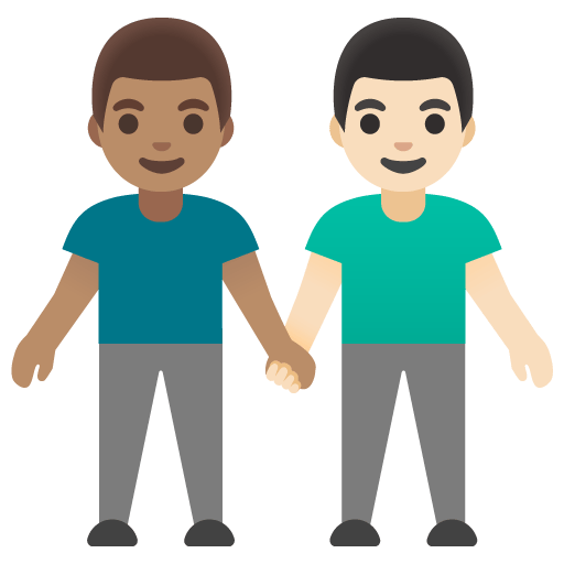 Google design of the men holding hands: medium skin tone light skin tone emoji verson:Noto Color Emoji 15.0