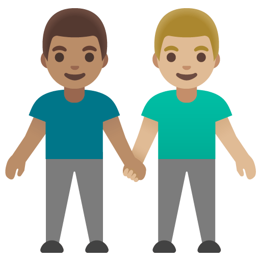 Google design of the men holding hands: medium skin tone medium-light skin tone emoji verson:Noto Color Emoji 15.0