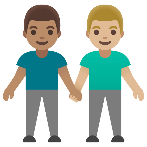 Google design of the men holding hands: medium skin tone medium-light skin tone emoji verson:Noto Color Emoji 15.0
